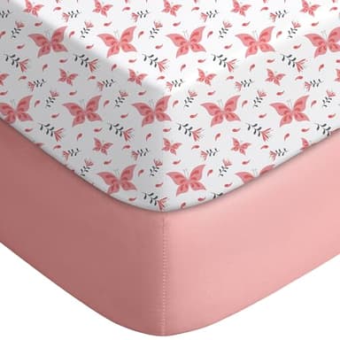 Yoofoss Baby Crib Sheets for Boys Girls, Fitted Crib Sheet 2 Pack for Standard Crib and Toddler Mattress, Super Soft Microfiber Baby Sheet 28x52x8in Pink + Butterflies - Image 1