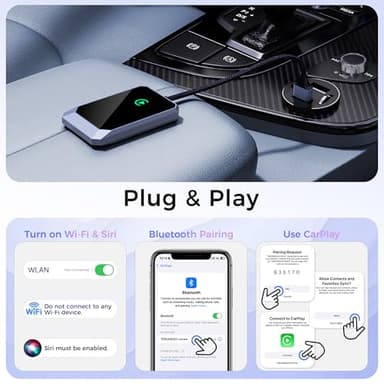TERUNSOUl Wireless CarPlay Adapter, Convert Factory Wired to Wireless, Easy Plug and Play Setup, Zero Delay, Supports Voice Assistant, Compatible with Cars with OEM Wired CarPlay & iOS 10+ - Image 5