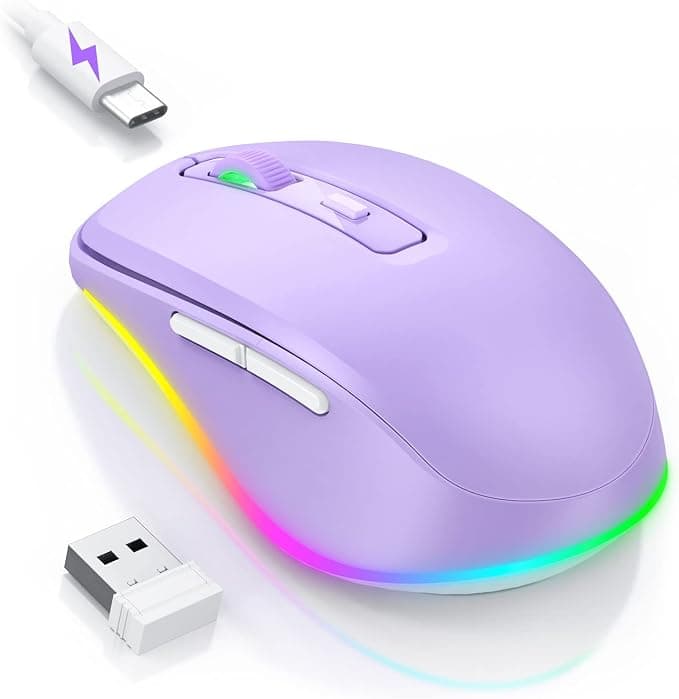 Wireless Mouse Jiggler - LED Wireless Mice with Build-in Mouse Mover, Rechargeable Moving Mouse for Laptop with Undetectable Random Movement Keeps Computers Awake - Purple - Image 1