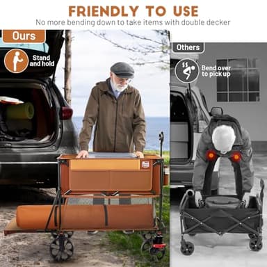 TIMBER RIDGE 400L Large Capacity Folding Double Decker Wagon with Brakes, 54" Extra Long Extender Wagon Cart, 660lbs Heavy Duty Collapsible Cart, All-Terrain Big Wheels for Camping, Sports, Shopping - Image 2