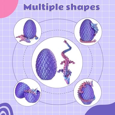 Dragon Eggs with Dragon Inside, 3D Printed Surprise Funny Gifts for Kids, Articulated Dragon Fidget Toys for Adults, Executive Desk Toys Office Room Décor (Shiny Purple, M-Size) - Image 6