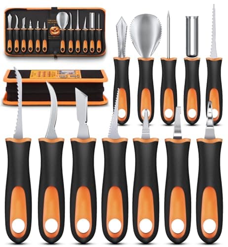 Pumpkin Carving Kit Tools for Halloween - 13Pcs Professional Heavy Duty Pumpkin Carving Tools with Stainless Steel Knife Set with Carrying Case for Halloween Decoration Jack-O-Lanterns for Kids Adults - Image 1
