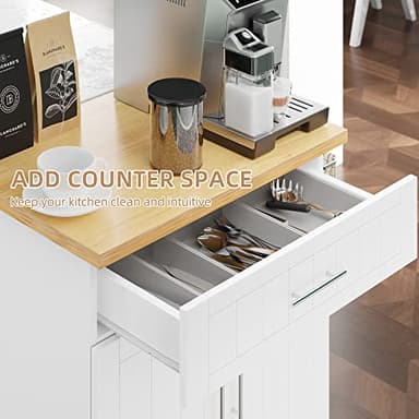 Shintenchi Kitchen Island Cart with Storage,Rolling Side Table on Wheels with Large Worktop, Cabinet,Towel Rack and Drawers for Kitchen,Dinning Room, White - Image 4