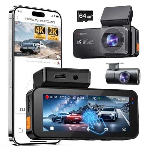 Dash Cam Front and Rear: 4K+2K Dash Camera for Cars - Dashcam Built-in WiFi APP Control 64GB Included 3.39" Touchscreen 24H Parking Monitor WDR Night Vision Loop Recording Collision Detection(X5)