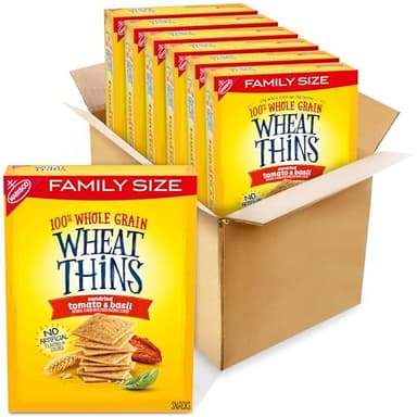 Wheat Thins Sundried Tomato & Basil Snacks, Whole Grain Wheat Crackers, Bulk Snack Crackers, Family Size, 6 -13 oz Boxes - Image 1