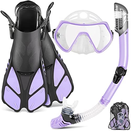 ZEEPORTE Mask Fin Snorkel Set with Adult Snorkeling Gear, Panoramic View Diving Mask, Trek Fin, Dry Top Snorkel +Travel Bags, Snorkel for Lap Swimming - Image 1