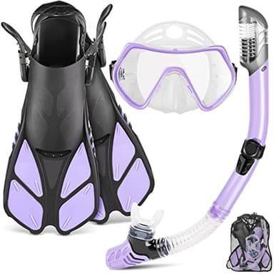 ZEEPORTE Mask Fin Snorkel Set with Adult Snorkeling Gear, Panoramic View Diving Mask, Trek Fin, Dry Top Snorkel +Travel Bags, Snorkel for Lap Swimming - Image 1