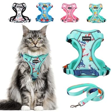 Halypet Cat Harness and Leash Set[MAX Safety 4th-Gen] Cute Escape Proof Vest Harness for Girl&Boy Cat Walking, Comfortable Adjustable Leash and Reflective Strips for Outdoor Kitten, M Purrfect Green - Image 1
