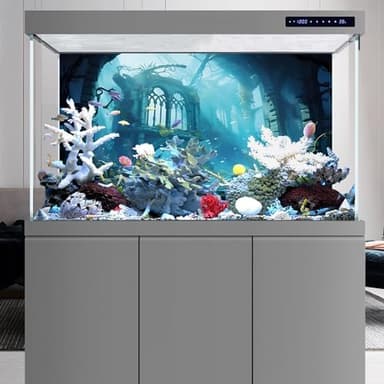 AWERT 36x18 inches Polyester Undersea Aquarium Background Ruins Aquarium Background Undersea Aquatic Plants Fish Tank Background - Image 3