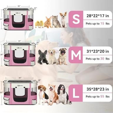 Dog Cat Playpen, Pet Puppy Portable Playpens for Outdoor Travel Crate, Indoor After Surgery Use, Foldable Dog Kennel Tent for Rabbit or Small Animals and Tent Stakes (Pink, Small - Image 4