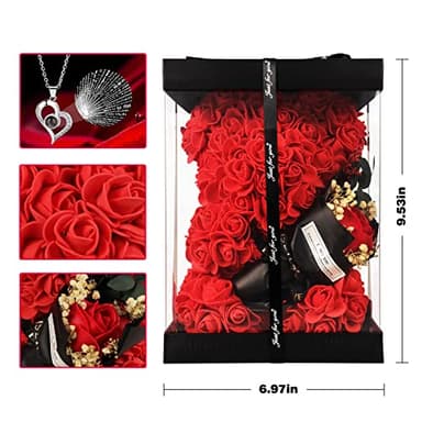 Rose Bear Birthday Gift for Women, Flowers Gifts for Mom Wife Grandma Daughter Friends Sister Her,Artificial Flowers Teddy Bear with Bouquet,Greeting Card,Mother's Day Christmas Valentines - Image 7