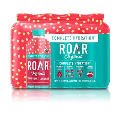 ROAR Complete Hydration Organic - Electrolyte Drinks Loaded with Vitamins C, B5, B12 - Non-GMO, Gluten-Free - Strawberry Lemonade - 12 pc - Image 1