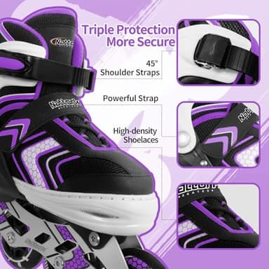 Adjustable Inline Skates for Girls, Girls Roller Skates with All Light up Wheels for Big Kids, Purple, Size 1 2 3 4 - Image 2