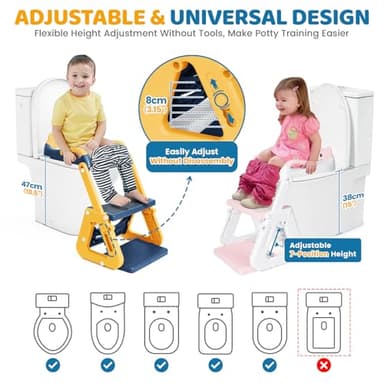 Orzbow 2-IN-1 Potty Training Seat with Step Stool, Height Adjustable Toilet Seat for Toddler, Potty Training with Splash Guard for Kids Boys Girls, Stability Ladder and Anti-Slip Pad, Yellow - Image 3