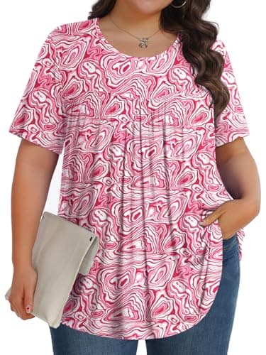 Womens Plus Size Tops Tunic Short Sleeve Crew Neck Shirts Casual Soft Blouse Zebra Powder 2X - Image 1