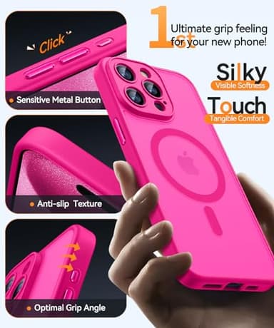 CANSHN Magnetic Compatible with iPhone 15 Pro Max Case, Upgraded [Full Camera Protection] [Compatible with Magsafe] [Translucent Matte] Shockproof Protective Phone Case Cover 6.7 Inch - Hot Pink - Image 5