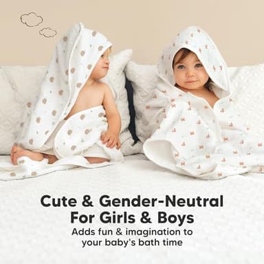KeaBabies Muslin Baby Bath Towels with Hood for Girls, Boys - Large Organic Cotton Hooded Baby Towels for Newborns, Toddlers, Infant, Kids, Soft Absorbent Newborn Bath Essentials Gift Set (Monarch) - Image 8
