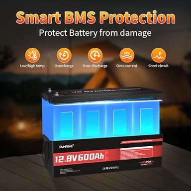 12V 600Ah LiFePO4 Battery, Built-in 200A BMS, 7680Wh Energy 10000+ Deep Cycles Rechargeable 12 Volt Battery Perfect for RV, Solar System, Off Grid, Home Energy Storage - Image 5