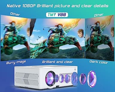 TMY Projector with WiFi and Bluetooth【80" screen included】Native 1080P Outdoor Projector, 4K Supported Portable Projector, Compatible with iOS/Android/PC/TV Stick/HDMI/USB, Indoor Outdoor Use - Image 3