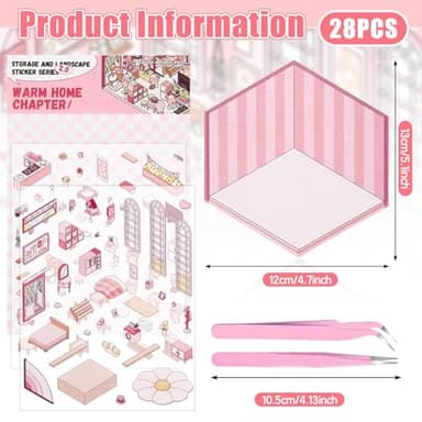 DIY 3D House Stickers Scene, 28 Set Fun DIY Sticker Therapy,Make Your Own Cute 3D Miniature Stickers Scene Sticker for Adult Kids for Relief Stress Pass The Time - Image 2