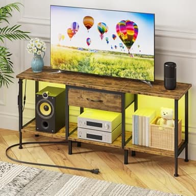 GYIIYUO LED TV Stand with Power Outlet and Fabric Drawer for 55 50 45 Inches TV - Entertainment Center and Industrial TV Console Table for Living Room, Bedroom- 47" Rustic Brown - Image 1