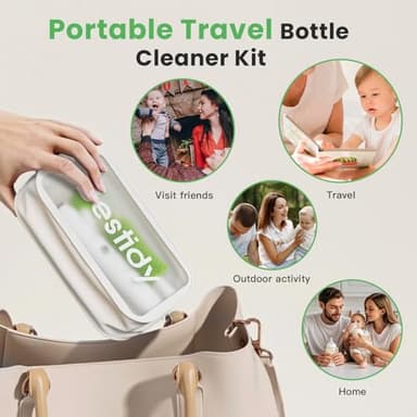 Bestidy Electric Baby Bottle Cleaner Kit for Travel- Rechargeable 360° Rotation Electric Baby Bottle Brush with Replaceable Nipple/Straw Brush, 2-Speed Modes, 50ml Lotion Bottle & Storage Bag, Green - Image 6