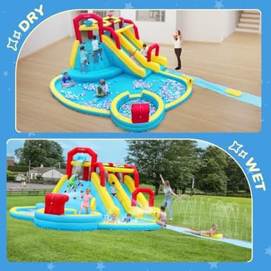 ELEMARA XL Inflatable Water Slides for Kids Backyard,Giant Water park with Long Slip Splash and Slide,Double Slides for Kids and Adults with 750W Blower,Climbing Wall,Deep Pool,Water Canon for Outdoor - Image 7