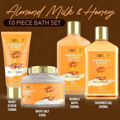 Christmas Gifts for Women Gift Basket for Women - 10 Pc Almond Milk & Honey Beauty & Personal Care Set - Home Bath Pampering Package for Relaxing - Spa Self Care Kit - Birthday, Mom, Anniversary Gift - Image 2