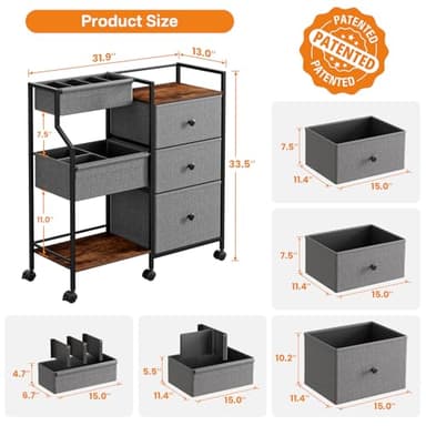 Modanais Baby Diaper Caddy Organizer and Storage - 3 Tier Rolling Cart with Dividers and Drawers, Easy To Assemble, Mobile Utility Cart with Wheels for Nursery, Bedroom, Changing Table & Crib - Image 3