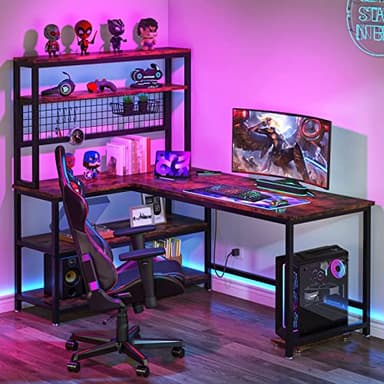 Tribesigns 55" L-Shape Computer Desk with Hutch and Wireless Charging, Office Desk Study Table Writing Desk Workstation with 5 Shelves and Movable CPU Stand for Home Office (Brown) - Image 8
