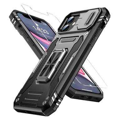 Goodon for iPhone 11 Case with Sliding Camera Cover + Screen Protector - Metal Magnetic Kickstand - Military-Grade Shockproof Matte Protective Phone Cover 6.1" for Men Women Girls - Black - Image 1