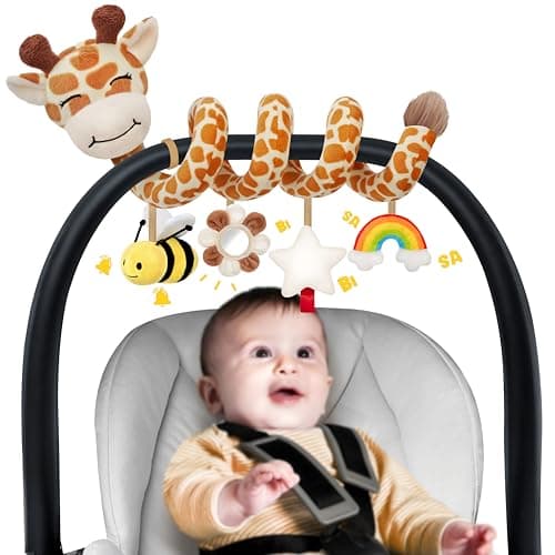 Spiral Car Seat Baby Toys 0-6 Months, Infant Carseat Sensory Toys Hanging Stroller Accessories, Newborn Shower Gifts for Baby Boys Girls Essentials | Cute Colorful Giraffe - Image 1