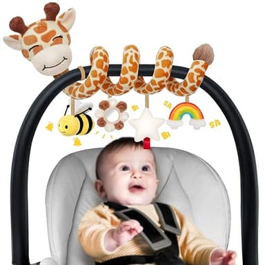 Spiral Car Seat Baby Toys 0-6 Months, Infant Carseat Sensory Toys Hanging Stroller Accessories, Newborn Shower Gifts for Baby Boys Girls Essentials | Cute Colorful Giraffe - Image 1
