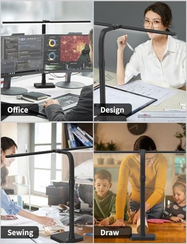 AKRRYR LED Desk Lamp for Home Office, Double Head 24W with Base, Architect Light 5 Lighting Brightness Flexible Gooseneck Table Reading Study, Black - Image 6