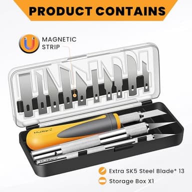 MulWark Exacto Knife Set | Craft Knife Kit | 16pc Precision Craft Hobby Kit with Razor Sharp Knives for Wood, Crafting, Leather, Scrapbooking & Modeling - Image 4