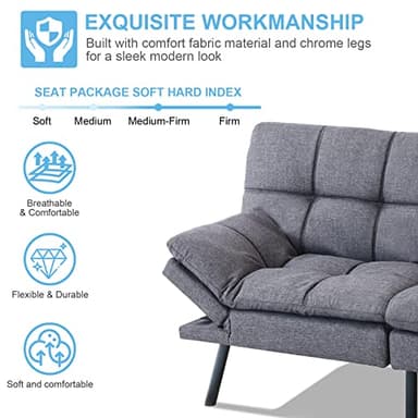 Opoiar Futon Convertible Sofa Bed With Memory Foam - Sleeper Loveseat, Breathable Linen, Adjustable Lounge Couch With Metal Legs for Compact Living Spaces, Dark Grey - Image 4