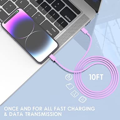 10ft iPhone Charger Fast Charging, for iPhone 14 13 12 Fast Charger,20W USB C Wall Charger with Type C to Lightning Cord,iPhone Fast Charging Cable for iPhone 13/14/12 Pro Max Plus/11,iPad-3PCS-Purple - Image 6