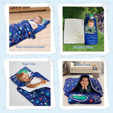 Safotad Toddler Nap Mat with Pillow and Blanket, Soft Sleeping Bag for Kids Boys and Girls, Slumber Bags Kids for Preschool, Daycare, Travel, Camping, 54" x 33" Great for Ages 3-6(Blue) - Image 7