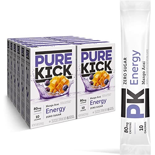 Pure Kick Energy Singles To Go Drink Mix, Mango Acai, Includes 12 Boxes with 6 Packets in each Box, 72 Total Packets - Image 1