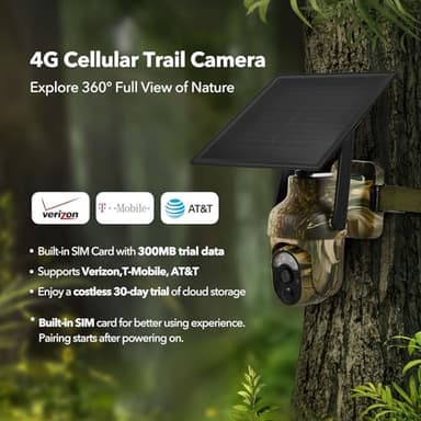 4G LTE Cellular Trail Cameras 2K 360° View Live Streaming Game Camera Built-in SIM Card with Motion Activated Color Night Vision Remote Phone Access Solar Powered Trail Camera IP65 Waterproof - Image 4