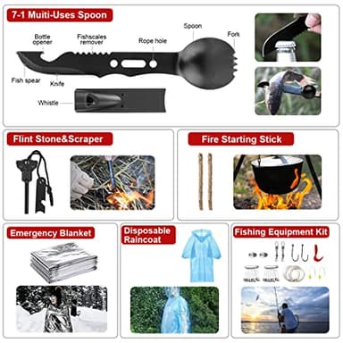 Survival Kits,222 PCS Emergency Survival Gear First Aid Kits with Molle System Compatible Bag Outdoor Camping Gear Emergency Kits for Hunting,Hiking,Fishing, Gifts for Men Women - Image 5
