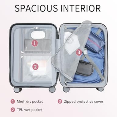 KROSER Hardside Expandable Carry On Luggage with Spinner Wheels & Built-in TSA Lock, Durable Suitcase Rolling Luggage with USB Port, Carry-On 20-Inch Magenta - Image 4