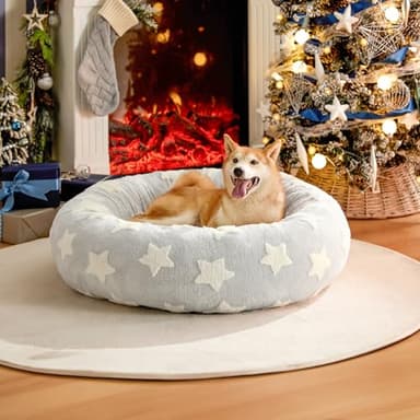 LE SURE Donut Large Dog Bed - Round Cat Beds for Indoor Cats Anti-Anxiety Calming Pet Beds, Washable Cute Modern Beds with Jacquard Shaggy Plush & Anti Slip Bottom, 36 Inch, Galaxy Grey - Image 1