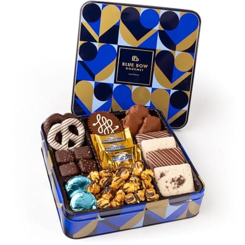Blue Bow Gourmet Artisanal Chocolate Assortment Gift Tin for Birthday, Thank You, Business Gifts, Holiday - Image 1