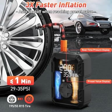 Tire Inflator Portable Air Compressor - Air Pump for Car Tires Cordless Rechargeable, 150PSI Electric Bike Tire Pump with Pressure Gauge for Bicycle Motorcycle Ball, Gifts for Car Owner, Auto Shutoff - Image 2