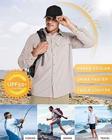 33,000ft Men's Long Sleeve Sun Protection Shirt UPF 50+ UV Quick Dry Cooling Fishing Shirts for Travel Safari Camping Hiking - Image 4