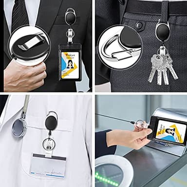 Teskyer Badge Reel, 5 Pack Retractable Badge Holders with Carabiner Belt Clip and Key Ring for ID Card Holder and Keychain - Image 6
