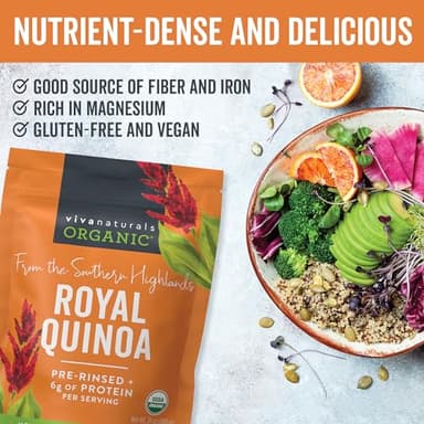 Viva Naturals Organic Quinoa,24 oz (1.5 lb)-Gluten Free and Vegan Complete Plant Protein,Easy to Use Source of Fiber and Iron,USDA Organic and Pre Washed,Non-GMO Whole Grain Rice and Pasta Substitute - Image 5