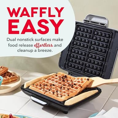 DASH No-Drip Waffle Maker - Four Waffle Molds, Nonstick Waffle Iron with Quick Heat-Up, Nonstick Surface - Perfect Waffle Maker for Kids and Families, Just Add Batter - Image 4
