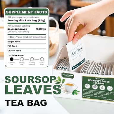 LeafLea 40 Premium Soursop Leaf Tea Bags, Pure & Natural Sour Sop Leaves, Graviola Leaves Tea, Hoja Guanabana Tea, Natural Digestion Support Herbal Tea Bags, Nutrient-Rich, No Sugar, No Caffeine - Image 3